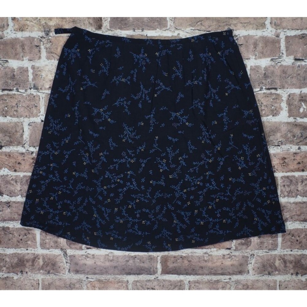 VTG Talbots Petite Skirt Sz 14 Navy Floral A-Line 90s Cottagecore Dark Academia